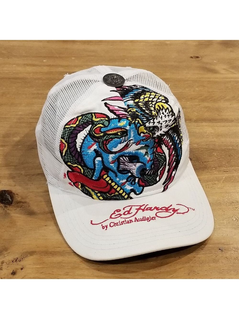 Ed Hardy Hat Snapback White Skull Eagle Embroidered One Size Adjustable - Picture 5 of 11